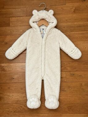 Magnetic Me Baby 9-12M Ivory Bear Fleece Bunting Snowsuit Hooded Pram Suit